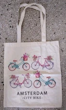 Amsterdam Bicycle Print Reusable Canvas Tote Shopping Bag 15"x16 Souvenir New 
