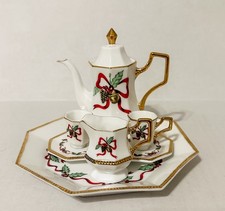 Christmas Miniature Tea Set Of 8 Noble Excellence Holly Berry Ribbon