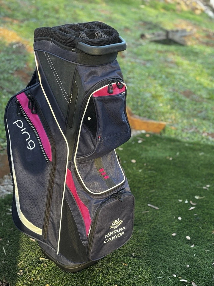 Ping Traverse Women’s 14-Way Cart Bag Pink/Navy Lightweight Ladies Golf Carry - Image 2 of 4