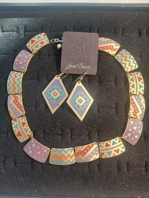 Laurel Burch Miwok Tribal Pattern Earring And Necklace Set