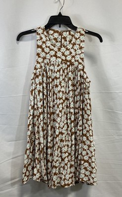 Free People Women's Brown Floral Daisy Mini Dress Sleeveless Viscose Sz 2