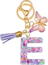 Initial Letter Keychain Cute Keychain Butterfly Sequins Alphabet Resin Name