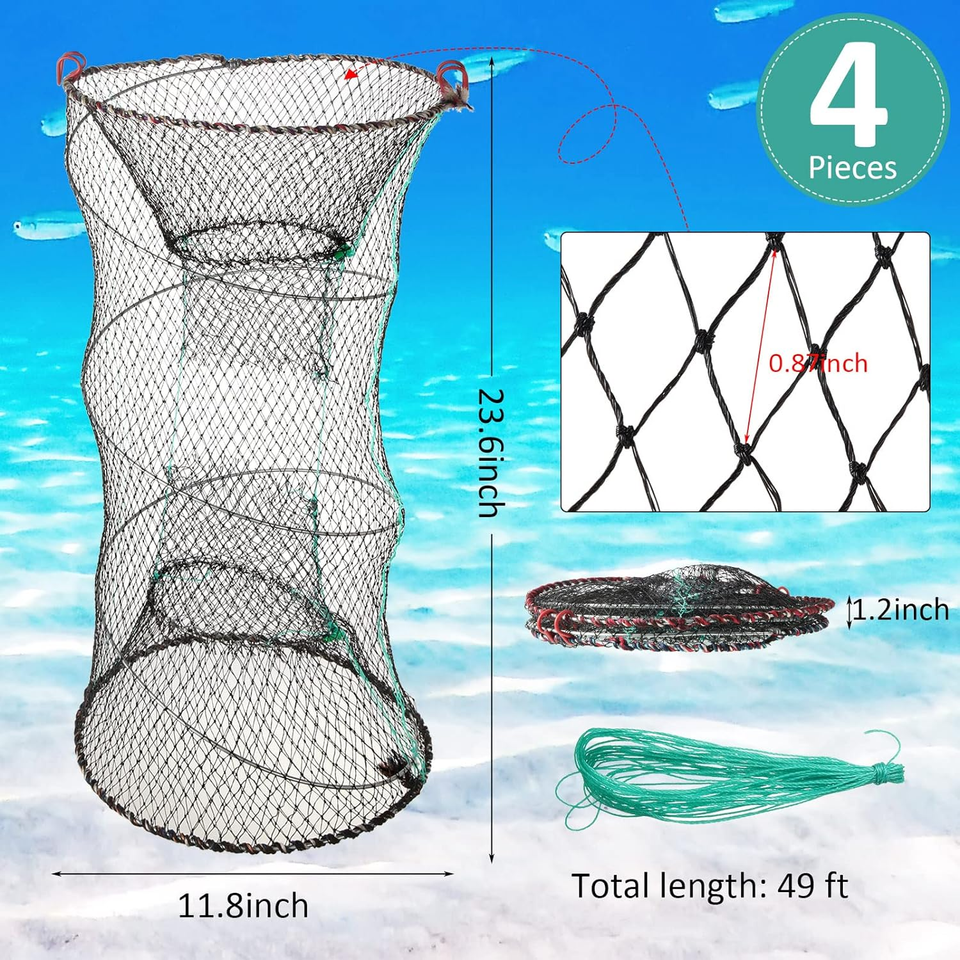 4 Pack Fishing Bait Trap Crab Trap Minnow Trap Crawfish Trap Lobster