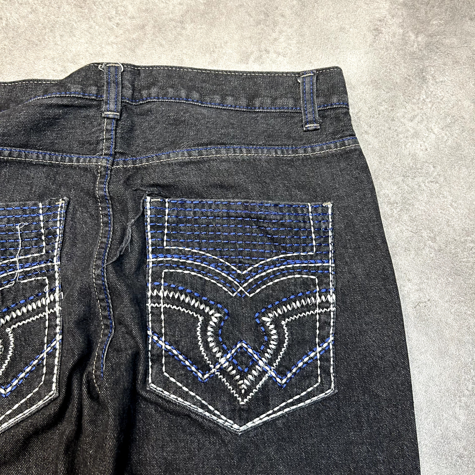 Carked Denim Jeans Mens 34" Regular Fit Straight Leg Vintage Pants, Black image 10
