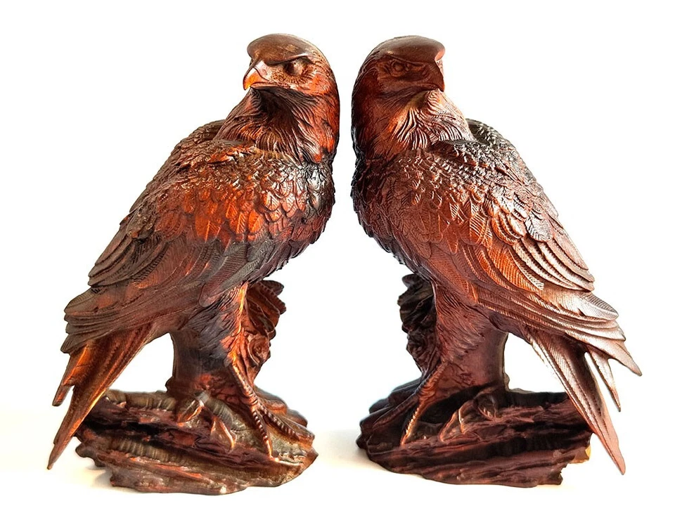 Impresionante estatuilla tallada en boj de 9 cm de altura par de águila estatua decoración del hogar Foto 3 de 3