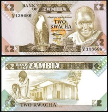 Zambia 2 kwacha 1980-1988 Fish Eagle Bird Kaunda P24c(1) Prefix 83/B UNC Green