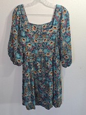 Maurices Floral Babydoll Mini Dress Boho Square Neck Balloon Sleeve Womens sz XL