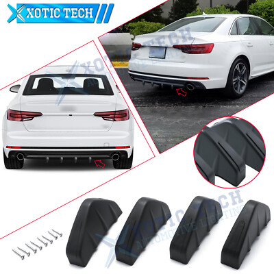 4x Matte Black Rear Bumper Diffuser Shark Fins Lip Spoiler Splitter For Audi A4