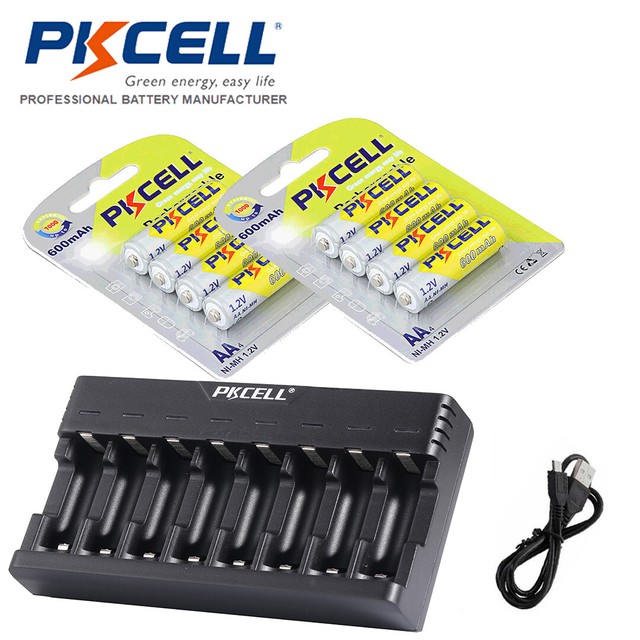 8pcs 1.2v AA 600mAh NiMH Rechargeable Battery+1x NIMH Battery Charger