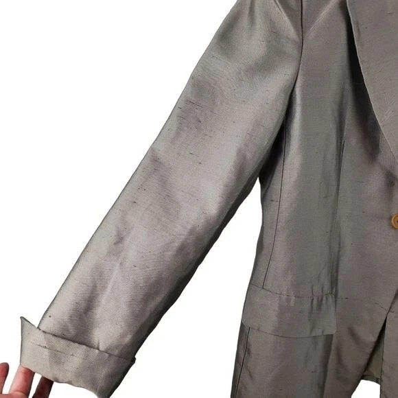 GIORGIO Armani шелковый блейзер женщин 46 США 10 Серебряный французский манжеты рукав - Изображение 4 из 4