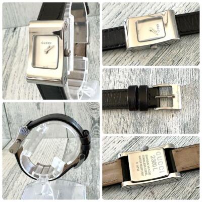GUCCI 2300L Watch Square Quartz Womens White Dial Silver Vintage