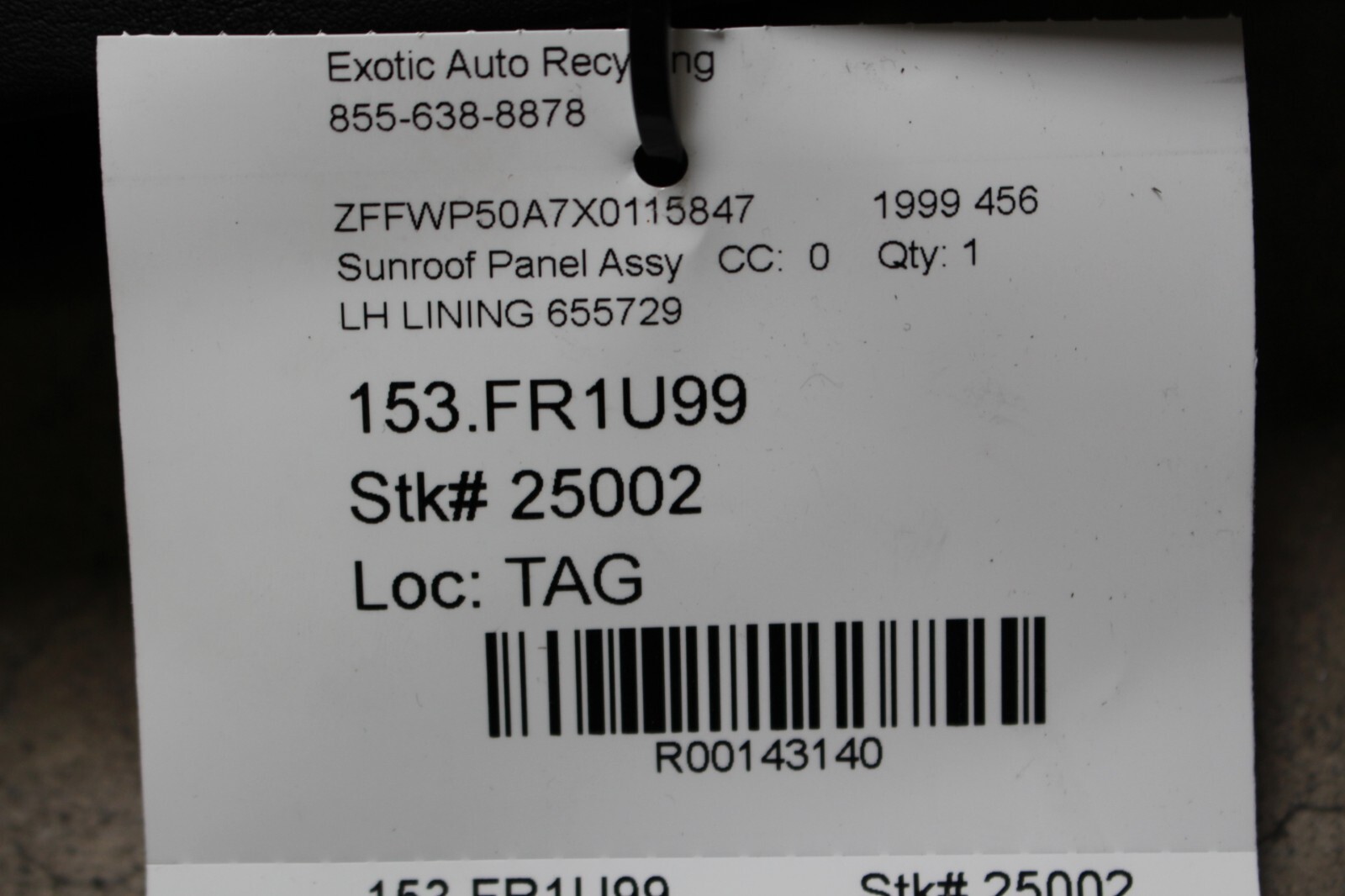 Ferrari 456, LH, Left, Headliner, Loose Leather, Used, P/N 655729