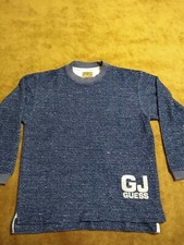 Vintage Guess Jeans Spellout Long Sleeve T Shirt Size Medium 12/14 Blue USA Made