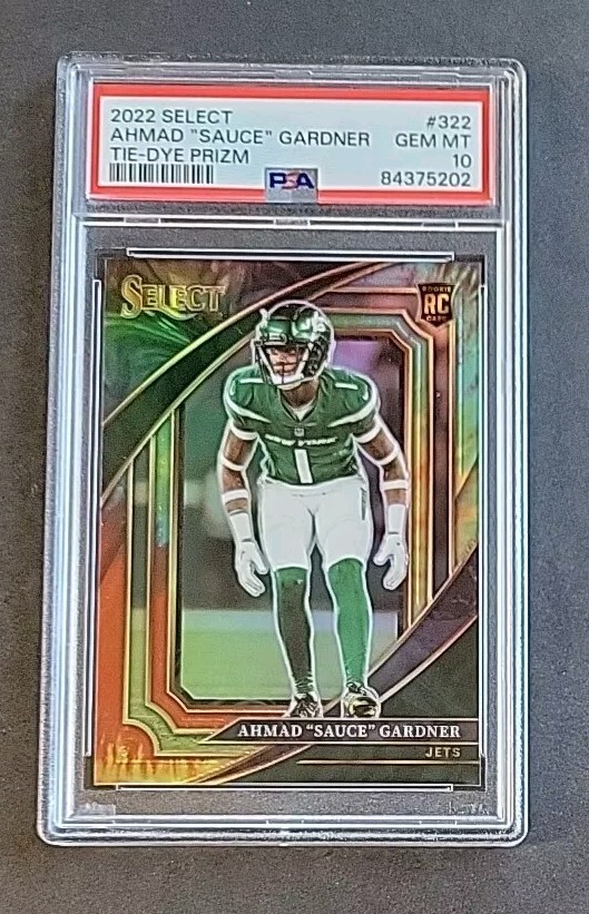 Ahmad "Sauce" Gardner 2022 Panini Select #322 Tie-Dye Prizm #22/25 RC PSA 10