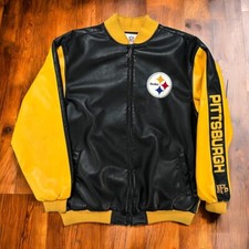 Vintage Y2K Pittsburgh Steelers NFL Faux Leather Jacket Size Large - FLAWS