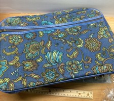 Vintage 1960s-70s Bantam Luggage MCM MOD Canvas Blue Green Flower Power Bronx