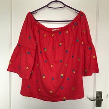 Papaya Pink Floral Top Size 10 Off Shoulder Short Sleeve Cotton Matalan Blouse