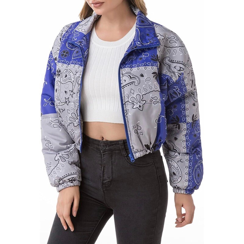 Women's Quilted Lightweight Coat Cropped Bandana Jacket Size S