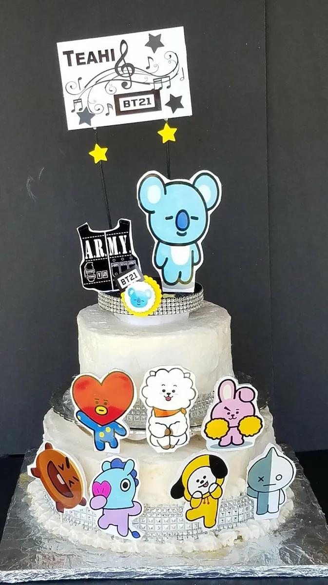 Bt21 Bts Bts21 8 Members 1Pcs 3D Personalize Cake Topper Birthday Favor |  Ebay