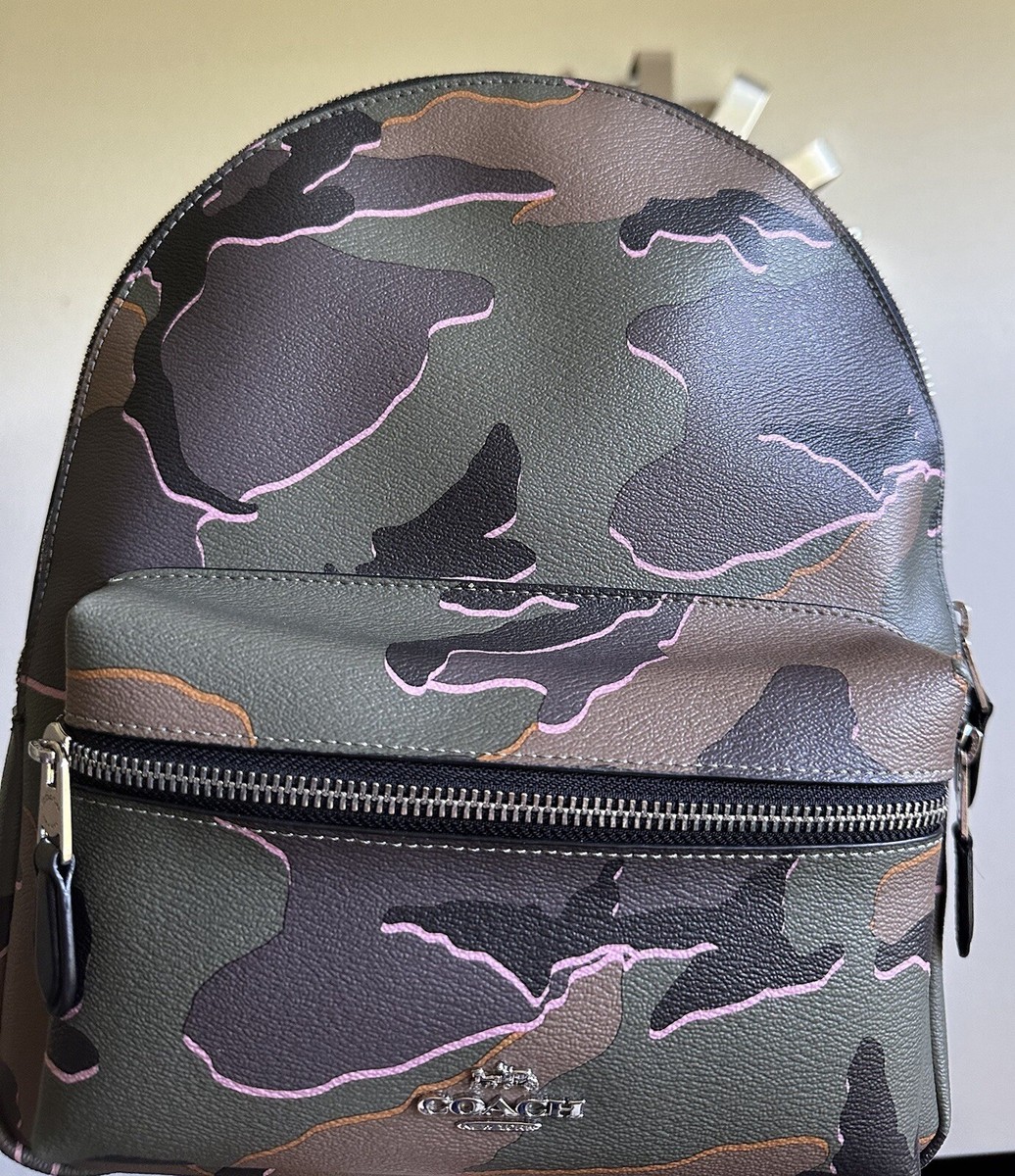 COACH CHARLIE CAMO GREEN/PINK/MULTI MEDIUM BACKPACK & WALLET COACH CHARLIE CAMO GREEN/PINK/MULTI MEDIUM BACKPACK & WALLET