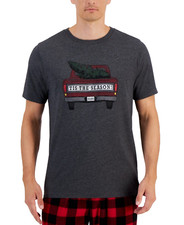 Club Room Men's Holiday Season Sleep T Shirt, Dark Grey/ Red, Small