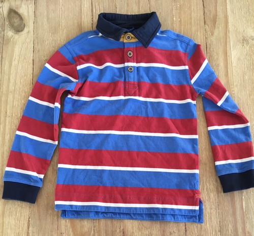 FAT FACE Boys 6/7 Striped Long Sleeve Charles Rugby Polo Shirt Red Blue NEW