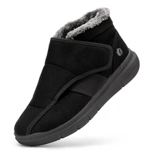 FitVille Women's Diabetic Shoes Warm Slip-on Winter Boots for Swollen Feet Black