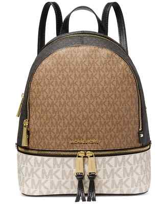 Michael Kors Rhea Zip Medium MK LOGO Brown Black Multi Backpack