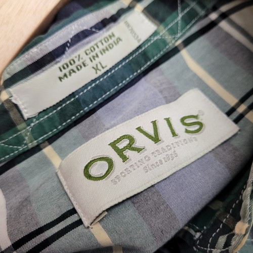 Orvis Mens Plaid Button-Up Shirt Long Sleeve Green Blue Check Plaid Casual XL - Picture 8 of 8