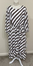 Lane Bryant Women’s Brown & White Striped Blouson-Sleeve Ruffle-Hem Dress 18/20