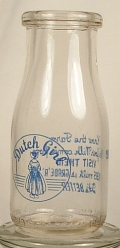 KREBS DUTCH GIRL HALF PINT MILK BOTTLE WITH PICTURE - Picture 3 of 5