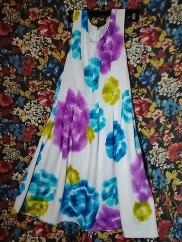 Calvin Klein Scuba White Tie Dye Knee Fit & Flare Sleeveless Dress Women's 12 - Picture 2 of 6
