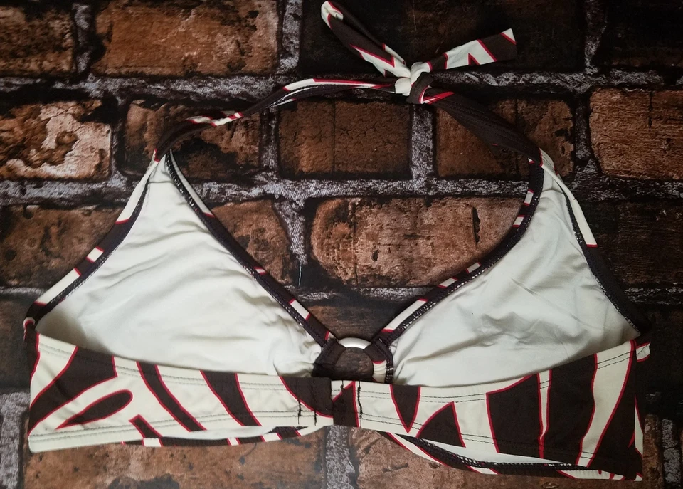 Traje de baño bikini Jantzen para mujer 2 piezas talla 14 halter top marrón rojo crema anillo Foto 3 de 4