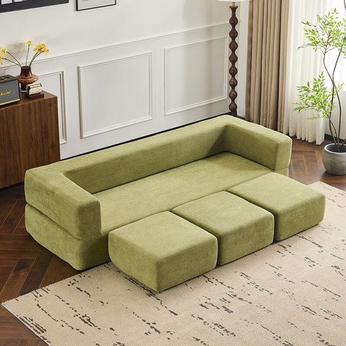 Ebern Designs Convertible Sectional Sofa with 3 Storage Ottomans - High-Resilien