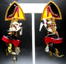 LUNCH AT THE RITZ Shoe Fetich Enamel Crystal Pierced Earrings