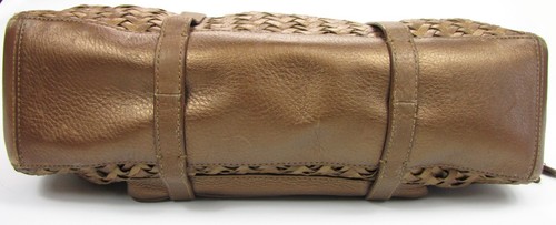 Vintage Gold Metallic Leder Cole Haan Village Weave Handtasche Doppelgriff EUC - Bild 3 von 8