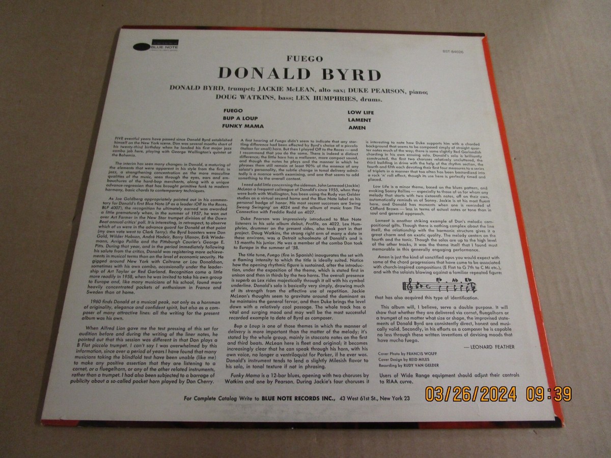 DONALD BYRD Fuego LP Used! 1966 Blue Note Liberty BST-84026
