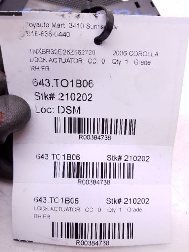 2006 TOYOTA COROLLA PASSENGER SIDE FRONT DOOR LOCK ACTUATOR ASSEMBLY - Picture 11 of 12
