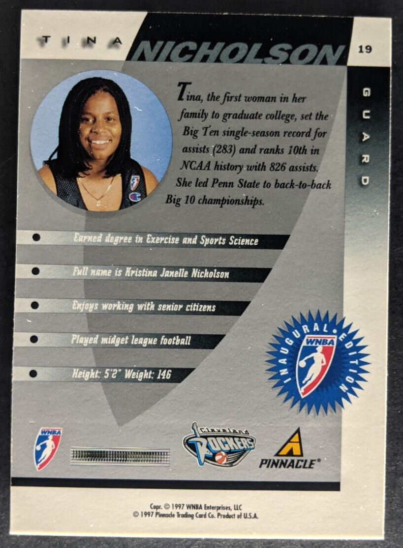 Tina Nicholson 1997 Pinnacle Inside WNBA #19 Basketball Card