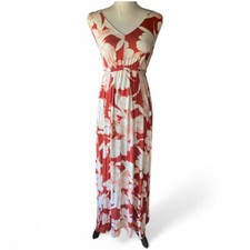 Isabel Maternity Dress Maxi Sleeveless V Neck Floral Stretch Orange Pleated S