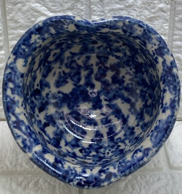 Vintage Marshall Pottery Eduardo Rivera Blue White Sponge Ware 3  Heart Bowl EUC