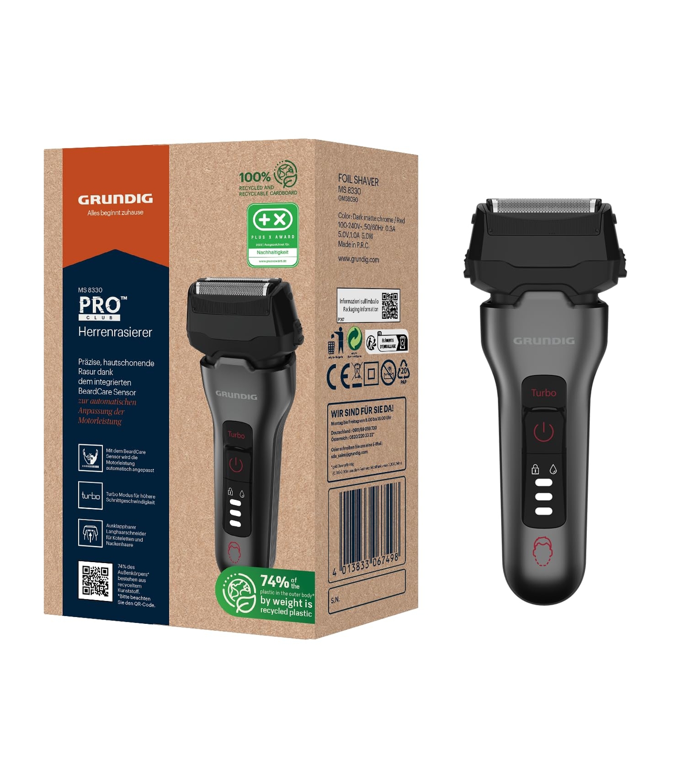 GRUNDIG MS 8330 - Rasoio da uomo, 60 minuti, lama a pelo lungo, sistema (X5R)