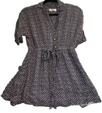 Urban Outfitters Matilda Paisley Cottagecore Shirt Dress Navy Blue Sz S Pockets