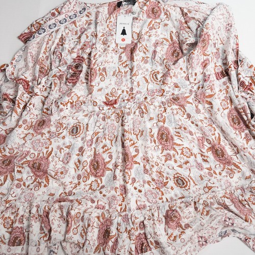 Zesica Boho Floral Ruffle Mini Wrap Dress V Neck Size XL Cottagecore Hippie - Picture 14 of 18