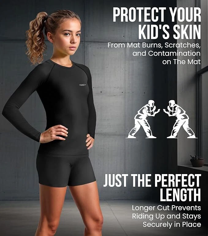 Exxact Sports Long Sleeve Kids BJJ Rash Guard, No Gi Compression Shirt - Image 4 of 4