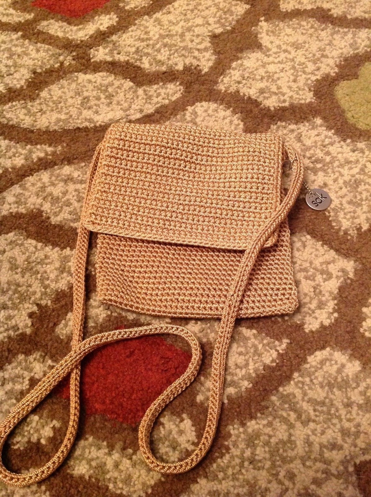Vintage THE SAK Taupe Cream Crochet Cross Body Should… Gem