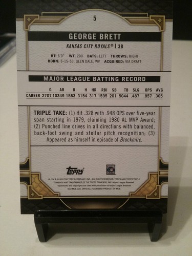 2022 TOPPS TRIPLE THREADS GEORGE BRETT ORANGE 41/199 - Picture 4 of 4