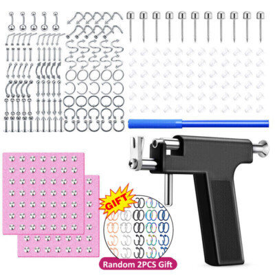 208PCS Professional Ear PIERCING GUN Body Nose Navel Tool Kit Set Jewelry USA