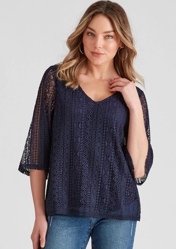 SIZE M - ROCKMANS 3/4 SLEEVE LACE TOP- NWT ~ RRP $59.99 - Picture 2 of 5