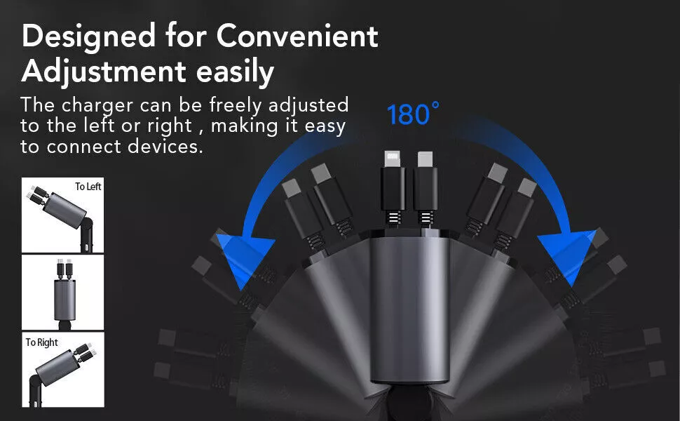 Retractable Car Charger 4 in 1 Fast Car Phone Charger 120W with USB Type C Cable Retractable Car Charger 4 in 1 Fast Car Phone Charger 120W with USB Type C Cable